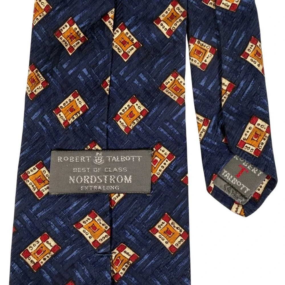 Robert Talbott Best of Class Nordstrom Silk Tie Navy‎ Blue Geometric Extra Long